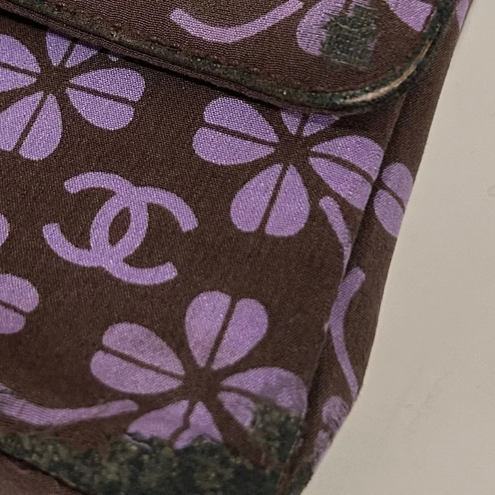 CHANEL Brown and Purple Floral CC Turnlock Crossbody Bag